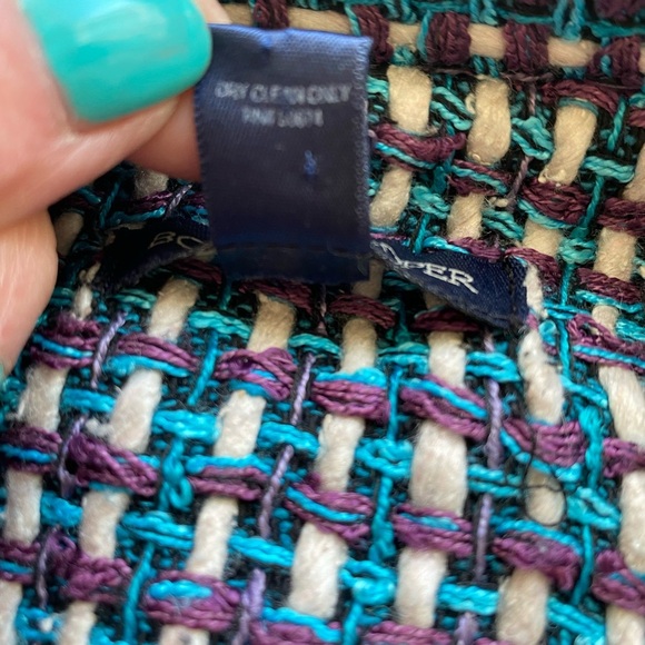 Boston Proper 100% Silk Tweed Jacket Womens 6 Blue Purple Broach cap sleeves - Picture 6 of 7